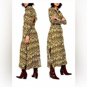 NWT! TOPSHOP Women's Green Open Back Shirt Dress In Zigzag Size US 10